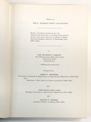 Report on the G. Weidman Groff Collection