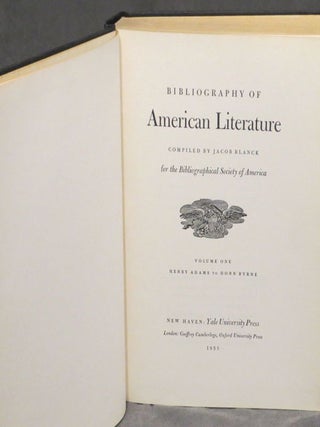Bibliography of American Literature, Volumes 1-4 (one through four), covering Henry Adams to Joseph Holt Ingraham, the fourth volume inscribed by Jacob Blanck to one of the contributors of the BAL, Matthew J. Bruccoli