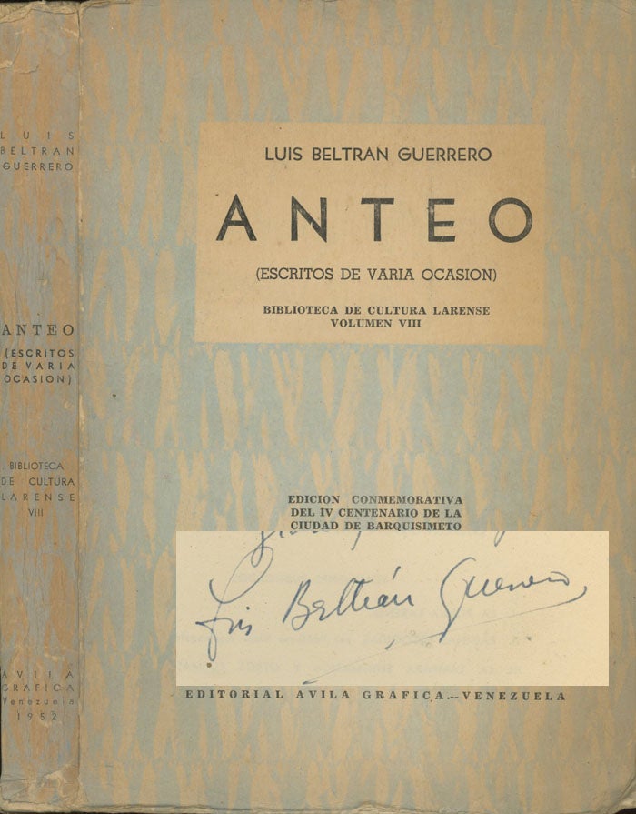 Item #0077822 Anteo: Escritos de Varia Ocasion (Biblioteca de Cultura Larense VIII). Luis Beltran Guerrero.