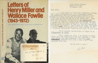 Item #0078870 Letters of Henry Miller and Wallace Fowlie (1943-1972) -- inscribed by Fowlie plus...