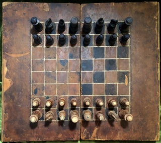 Ca. 1817 Antique Chess and Backgammon set, in box made to imitate a two volume folio set and W. Lewis' 2 volume Oriental Chess (1817)