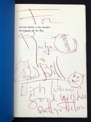 Notes from a Sea Diary (1965) inscribed to his editor with cat drawings