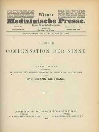 Sprachstorungen und Sprachheilkunde: Beitrage zur Kenntnis der Physiologie, Pathologie und Therapie der Sprache, bound with Das Stottern: Eine Monographie fur Aertze (inscribed by the author) AND Compensation der Sinne AND Sprachhliches und Spracharztliches (inscribed) AND Heilungsversuche bei Centromotorischer und Centrosensorischer Aphasie AND Ueber die Behandlung der Aphasie AND Sonder-Abdruck aus der Zeitschrift fur Klinische Medizin (inscribed), plus inscribed business card