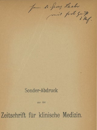 Sprachstorungen und Sprachheilkunde: Beitrage zur Kenntnis der Physiologie, Pathologie und Therapie der Sprache, bound with Das Stottern: Eine Monographie fur Aertze (inscribed by the author) AND Compensation der Sinne AND Sprachhliches und Spracharztliches (inscribed) AND Heilungsversuche bei Centromotorischer und Centrosensorischer Aphasie AND Ueber die Behandlung der Aphasie AND Sonder-Abdruck aus der Zeitschrift fur Klinische Medizin (inscribed), plus inscribed business card