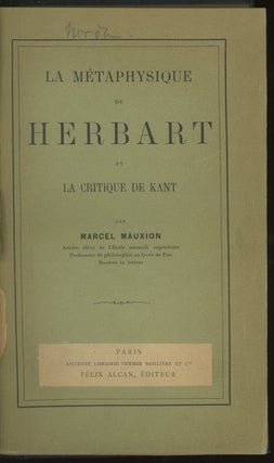 La Metaphysique de Herbart et La Critique de Kant -- Max Nordau's copy