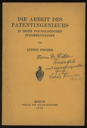 Item #0087051 Die Arbeit des Patentingenieurs in Ihren Psychologischen Zusammenhangen. Ludwig...