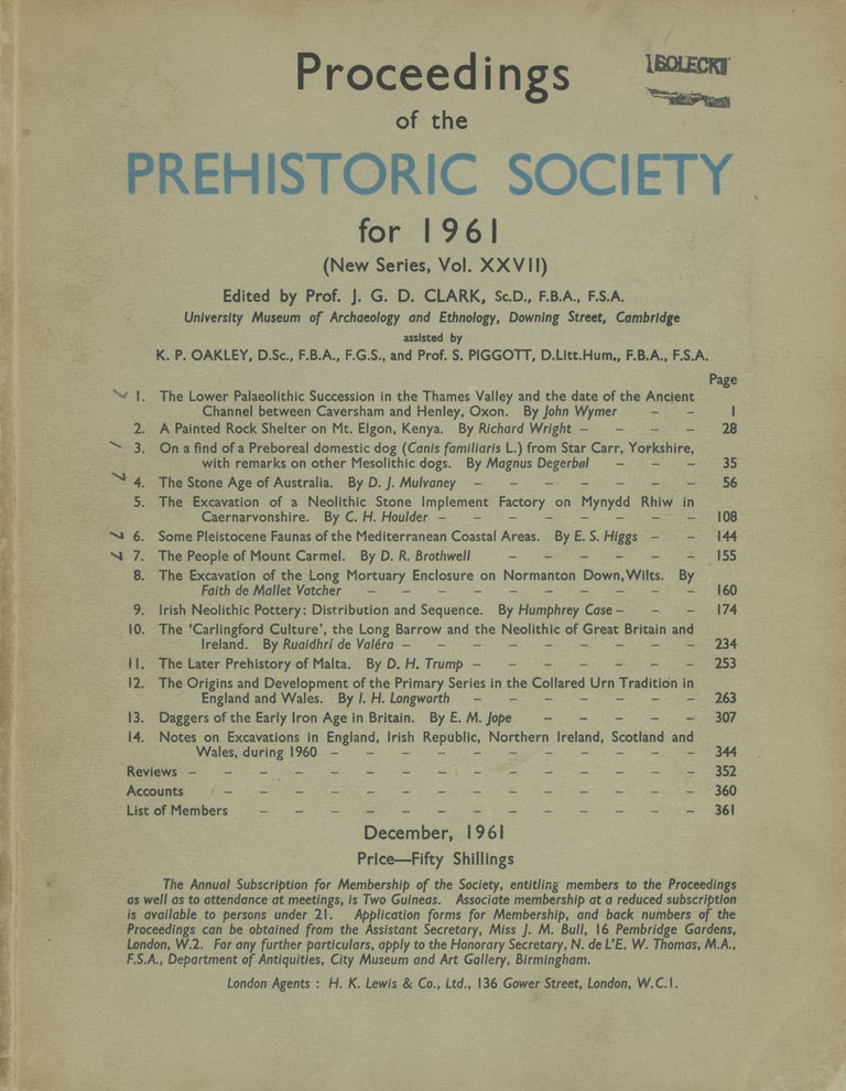 Item #0088010 Proceedings of the Prehistoric Society for 1961 (New Series, Volume XXVII). J. G. D. Clark, ed., John Wymer, Richard Wright, Et. Al.