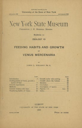 Item #0088871 Feeding Habits and Growth of Venus Mercenaria ; New York State Museum, Bulletin 71,...