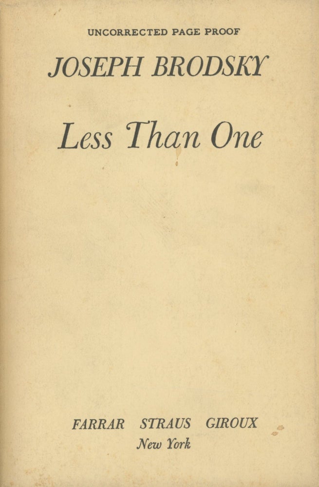 Item #0090549 Less Than One [uncorrected proof]. Joseph Brodsky.