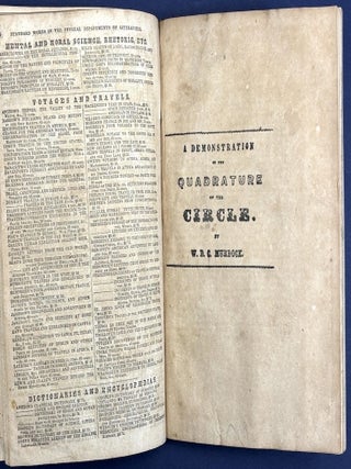 1840s Sammelband: “Excursion Through the Slave States,” “Demonstration of the Quadrature of the Circle,” “Complete Key to Gummere’s Surveying,” “Tales of Woman’s Trials,” “Course of English Reading,” “Mathematical Miscellany Number IV.”