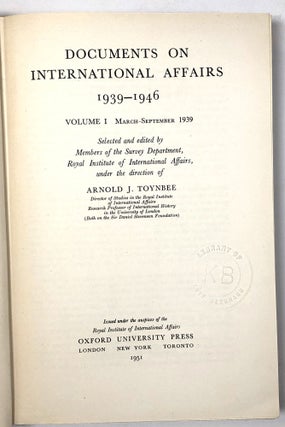 Documents on International Affairs 1939-1946: Volume I--March-September 1939