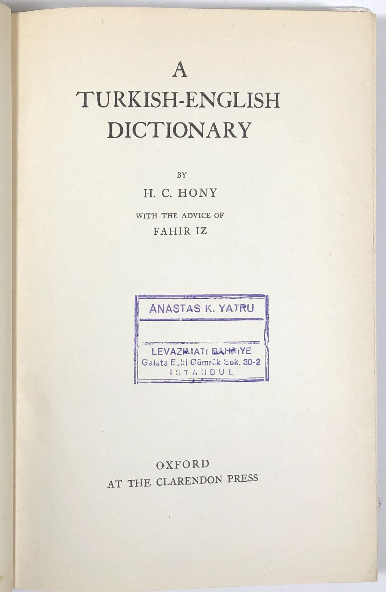 A Turkish-English Dictionary | H. C. Hony, Fahir Iz | Reprint