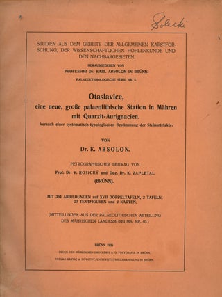 Item #B43440 Otaslavice, Eine Neue, Grosse Palaeolithische Station in Mahren mit...