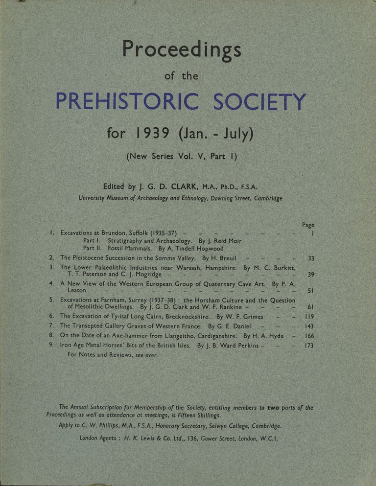 Item #B43443 Proceedings of the Prehistoric Society for 1939 (Jan.-July) (New Series Vol. V, Part I). J. G. D. Clark.