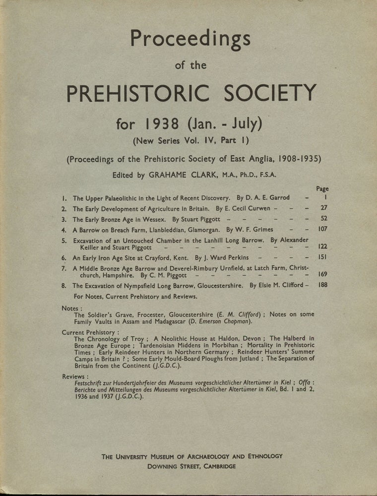 Item #B43488 Proceedings of the Prehistoric Society for 1938 (Jan.-July) (New Series Vol. IV, Part 1). J. G. D. Clark.