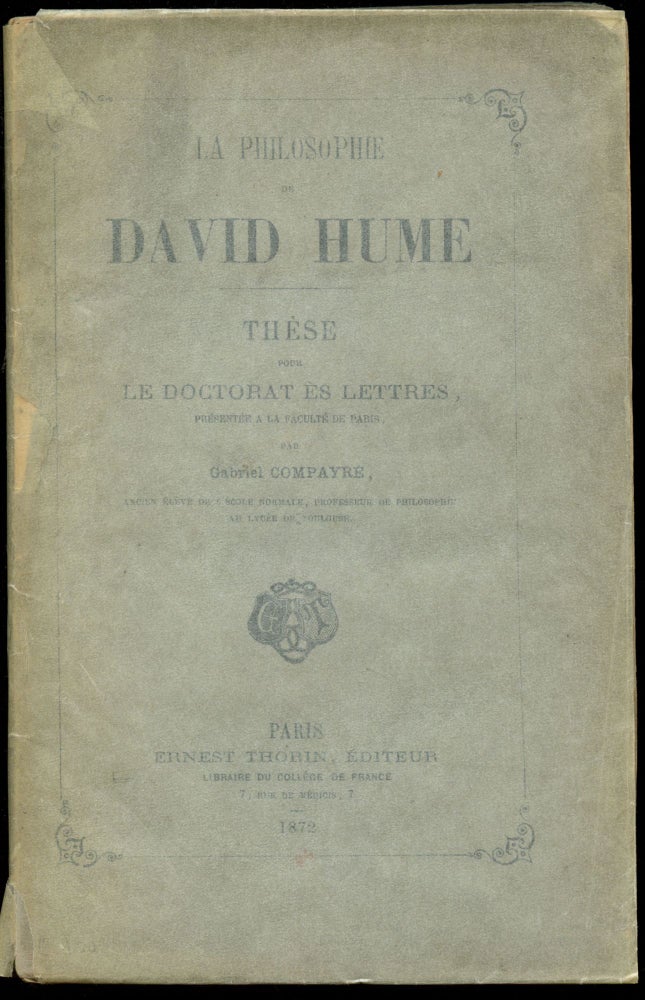Item #B44350 La Philosophie de David Hume. Gabriel Compayre.