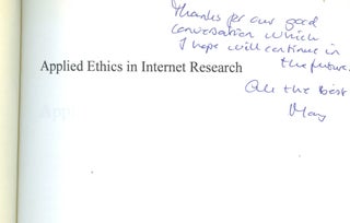 Applied Ethics in Internet Research (Inscribed by Thorseth)