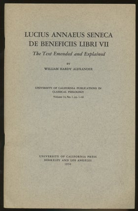 Item #B46691 Lucius Annaeus Seneca de Beneficiis Libri VII: The Text Emended and...