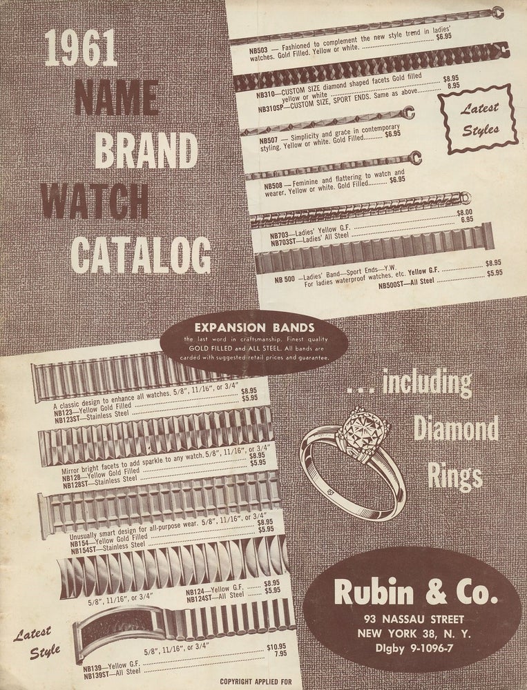 Item #B46785 1961 Name Brand Watch Catalog...Including Diamond Rings. Rubin, Co.