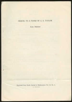 Item #B46926 Sequel to a Paper of A.E. Taylor [Reprinted from Pacific Journal of Mathematics,...
