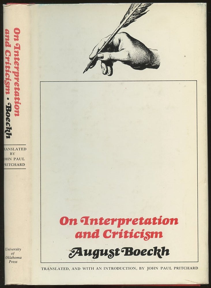 Item #B48671 On Interpretation & Criticism. August Boeckh, John Paul Pritchard.