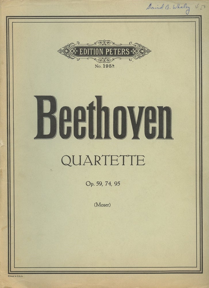 Item #B49316 Quartette fur 2 Violinen, Viola und Violoncello: Op. 59, 74, 95 [Edition Peters, No. 195b]. Ludwig van Beethoven, Andreas Moser.