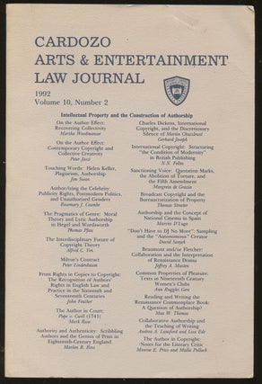 Item #B49725 Cardozo Arts & Entertainment Law Journal: Volume 10, Number 2, 1992--Intellectual...
