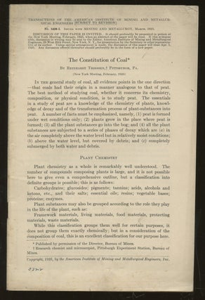 Item #B50046 The Constitution of Coal [Transaction of the American Institute of Mining and...