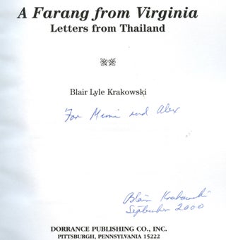 A Farang from Virginia: Letters from Thailand [Inscribed by Krakowski!]