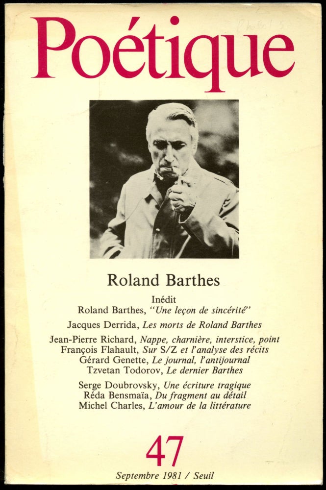 Item #B52162 Poetique: 47--Septembre 1981/Seuil; Roland Barthes. Roland Barthes, Jacques Derrida.