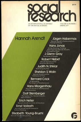 Item #B52165 Social Research: Volume 44/Number 1, Spring 1977--Hannah Arendt. Jurgen Habermas