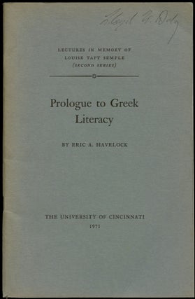 Item #B52699 Prologue to Greek Literacy. Eric A. Havelock
