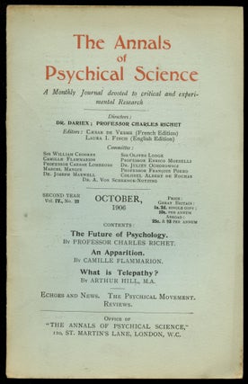 Item #B53402 The Annals of Psychical Science: October, 1906, Vol. IV, No. 22 [This volume only!]....