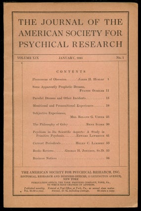 Item #B53406 The Journal of the American Society for Psychical Research: Volume XIX, January...