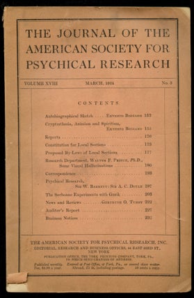 Item #B53416 The Journal of the American Society for Psychical Research: Volume XVIII, March...