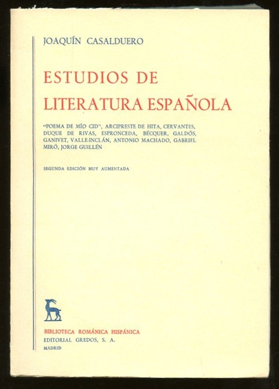Item #B57410 Estudios de Literatura Espanola. Joaquin Casalduero.