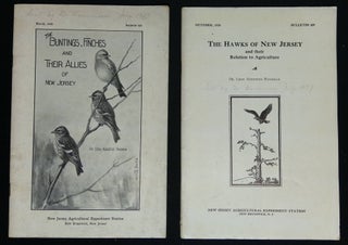 10 Pamphlets on New Jersey Birds! Titles: The Owls of New Jersey [May 1941]; The Thrushes and Mimids of New Jersey [January, 1937]; Attracting Winter Birds to the Garden and Home Grounds [June 1933]; The Sylvids and Flycatchers of New Jersey [December 1931]; The Swallows, Goatsuckers and Swifts of New Jersey [March 1931]; The Vireos, Cuckoos, and Shrikes of New Jersey [June 1932]; The Sparrows of New Jersey [January 1935]; Woodpeckers, Nuthatches and Creepers of New Jersey [July 1928]; The Hawks of New Jersey and Their Relation to Agriculture [October 1928]; and The Buntings, Finches and Their Allies of New Jersey [March 1936]