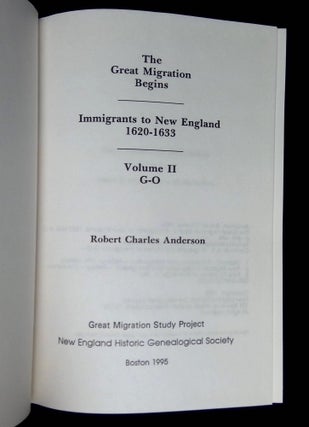 The Great Migration Begins: Immigrants to New England 1620-1633--Volume II, G-O [This volume only!]