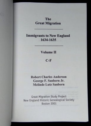 The Great Migration: Immigrants to New England 1634-1635--Volume II, C-F [This volume only!]