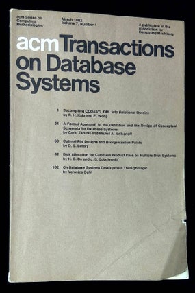 Item #B60038 ACM Transactions on Database Systems: March 1982, Volume 7, Number 1 [This issue...