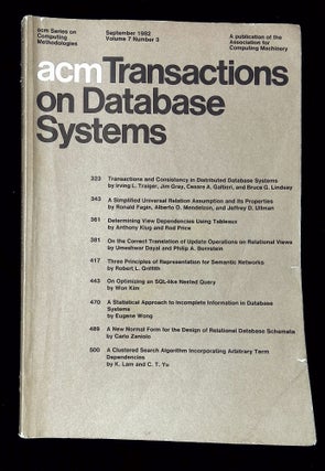 Item #B60039 ACM Transactions on Database Systems: September 1982, Volume 7, Number 3 [This issue...