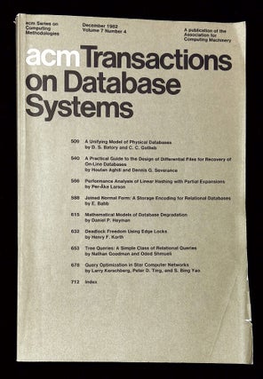 Item #B60040 ACM Transactions on Database Systems: December 1982, Volume 7, Number 4 [This issue...