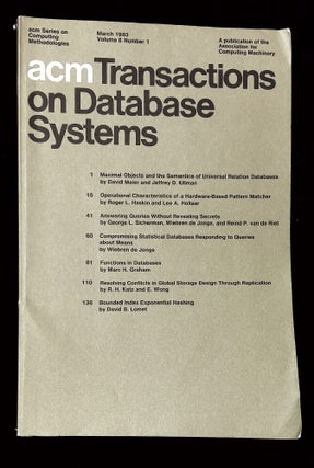 Item #B60042 ACM Transactions on Database Systems: March 1983, Volume 8, Number 1 [This issue...