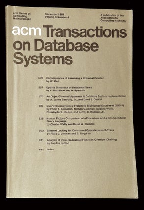 Item #B60043 ACM Transactions on Database Systems: December 1981, Volume 6, Number 4 [This issue...