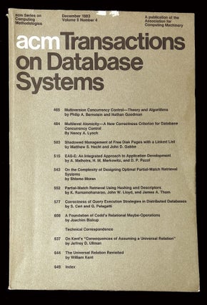 Item #B60045 ACM Transactions on Database Systems: December 1983, Volume 8, Number 4 [This issue...