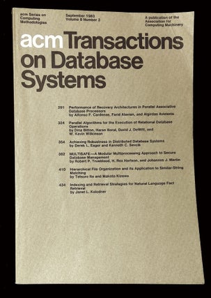Item #B60046 ACM Transactions on Database Systems: September 1983, Volume 8, Number 3 [This issue...