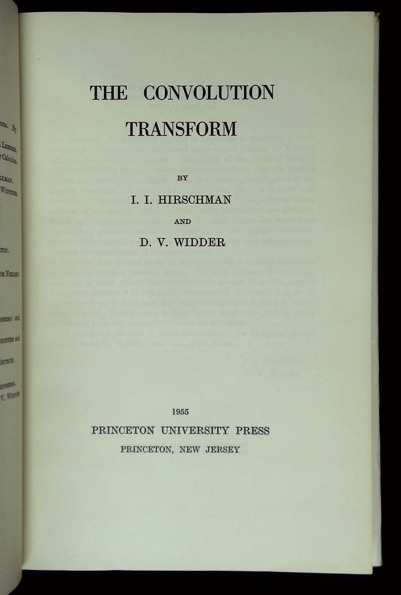 The Convolution Transform | I. I. Hirschman, D V. Widder