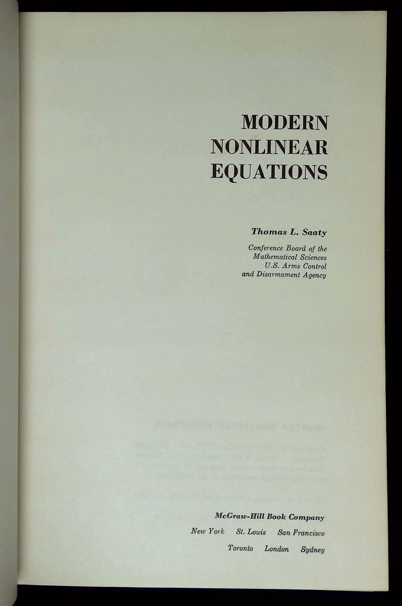 Nonlinear Book Examples Modern Nonlinear Equations | Thomas L. Saaty