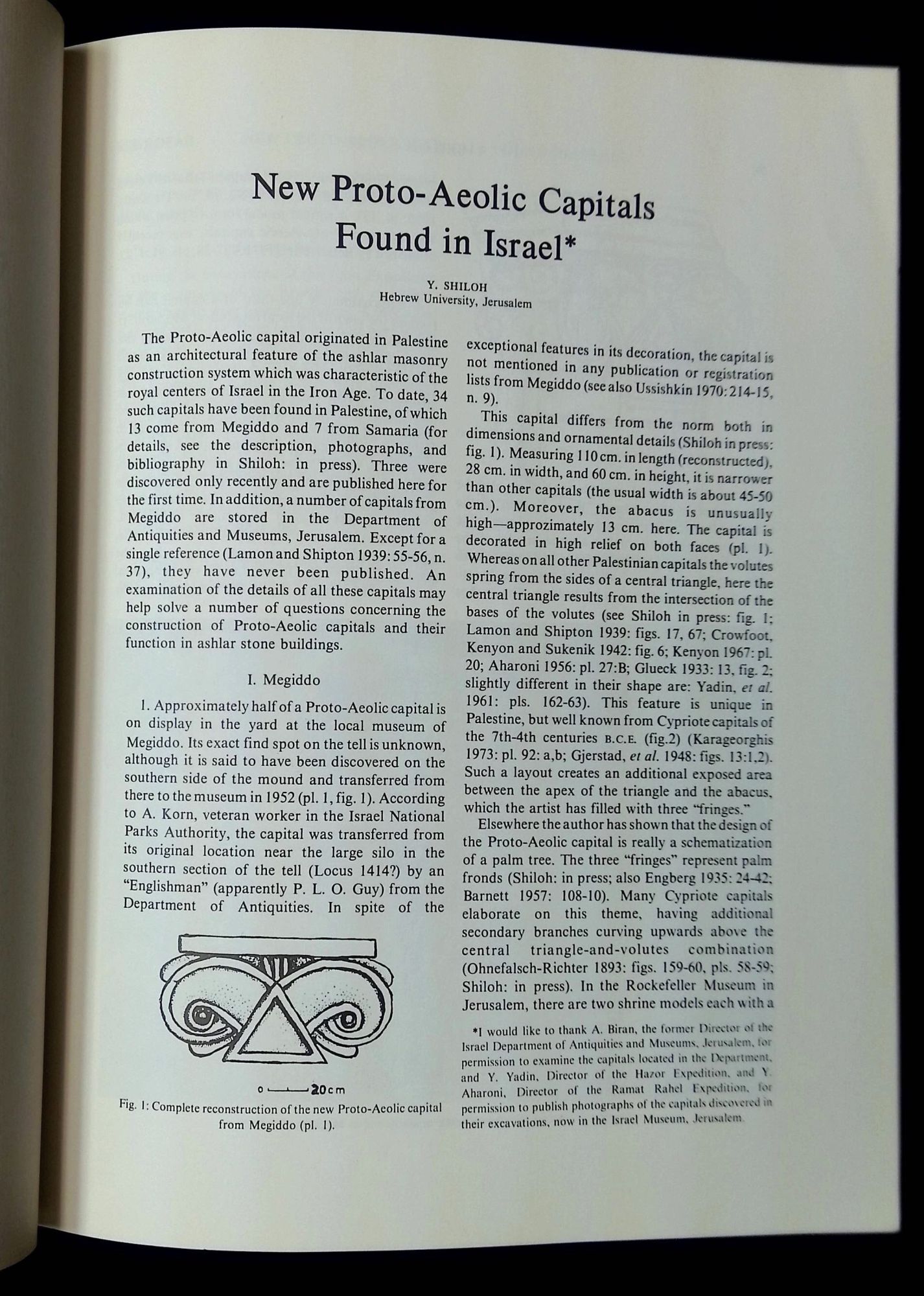 New Proto-Aeolic Capitals Found in Israel Reprint from Bulletin of the ...