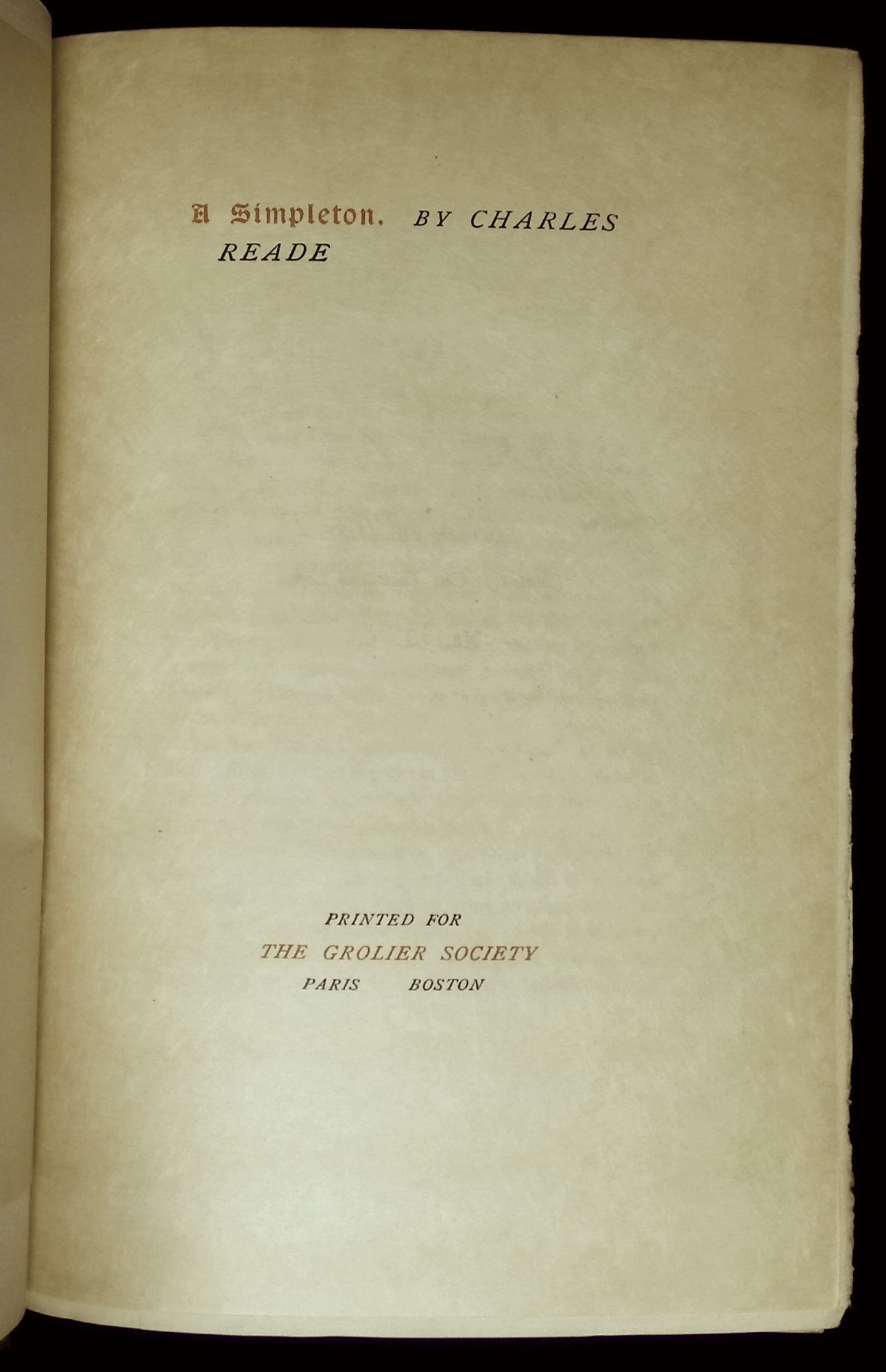 A Simpleton Volume 5 of the Works of Charles Reade, Edition de Luxe, no ...